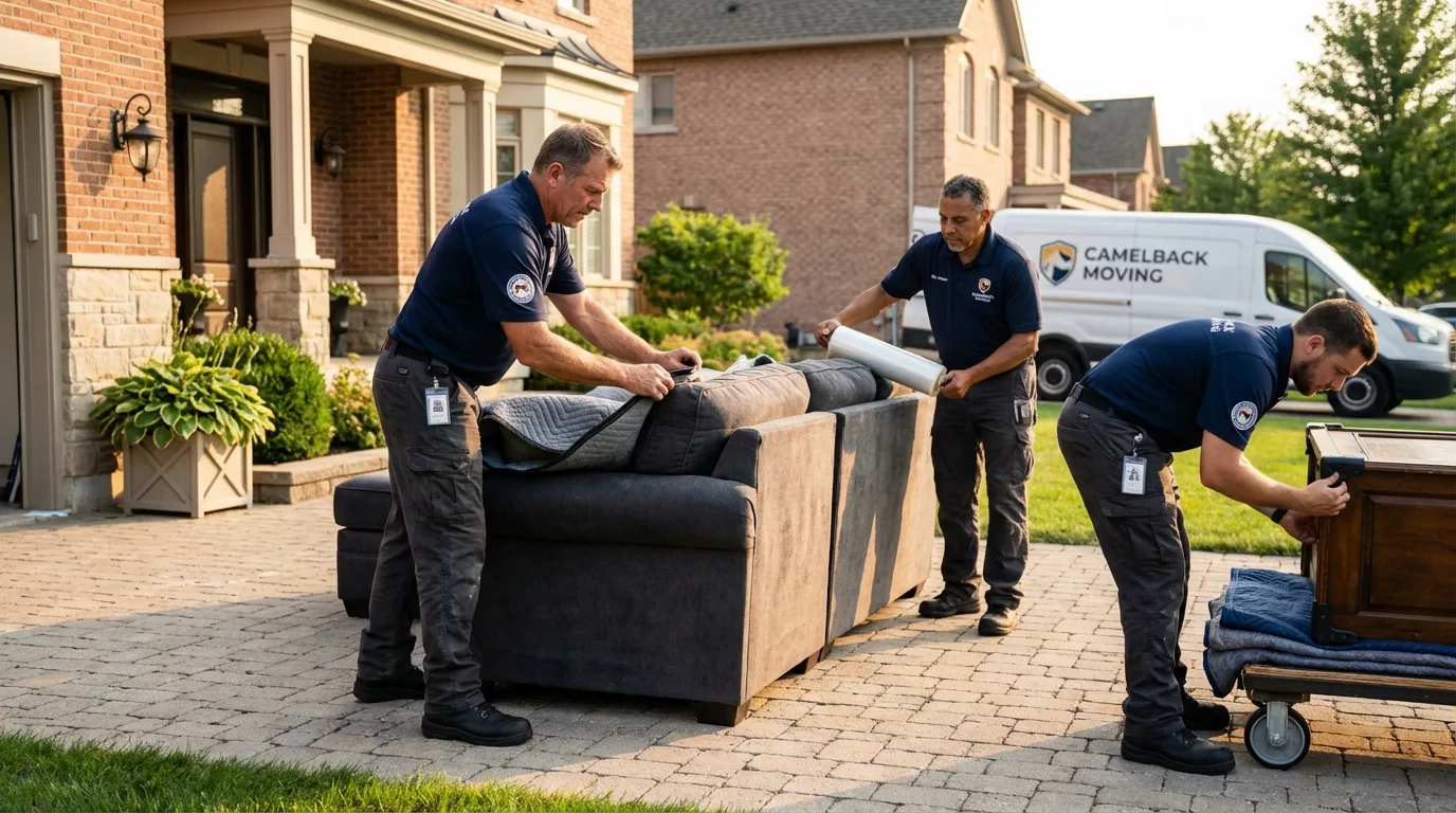 Large estate moving crew wrapping furniture in Carlinville, IL