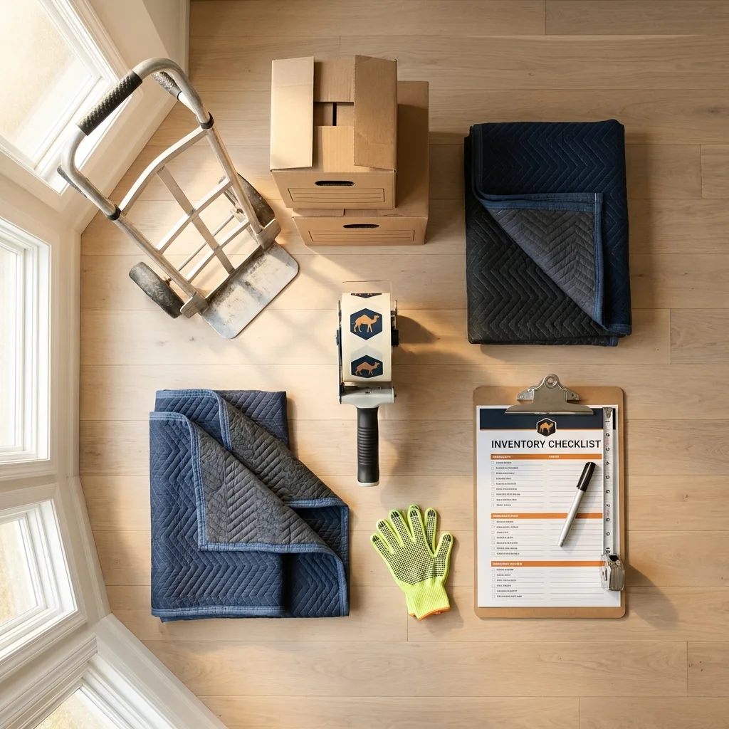 Professional moving supplies and packing materials layout for Carlinville residential relocations